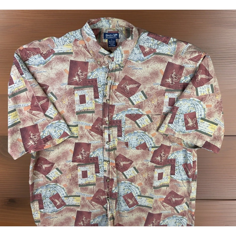 Vintage‎ Ducks Unlimited World Map AOP Shirt Mens XL Short Sleeve Duck Hunting